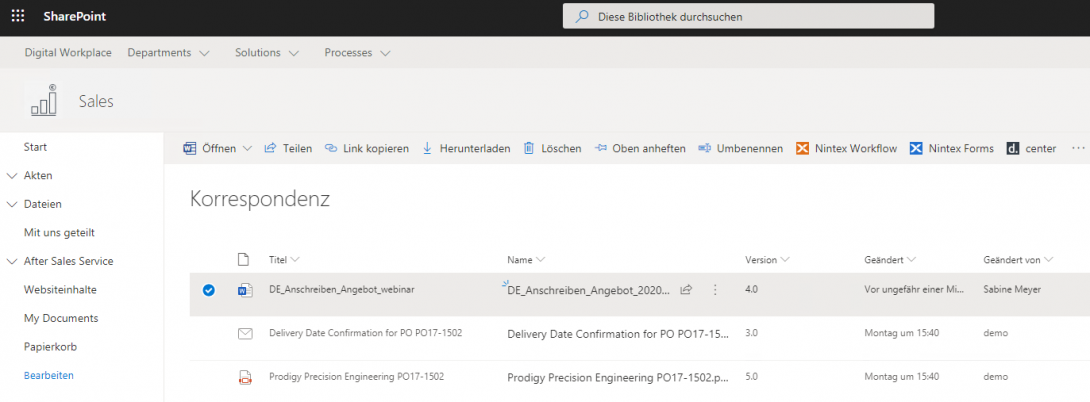 Screenshot d.velop documents for M365