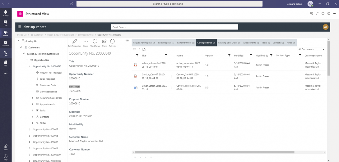 Screenshot d.velop documents for M365