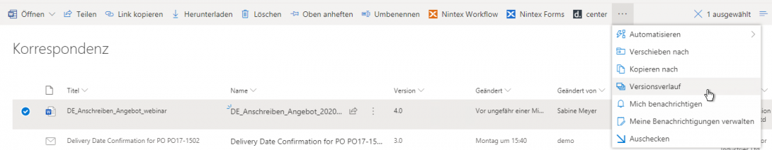 Screenshot d.velop documents for M365