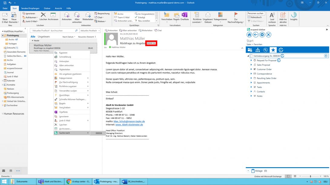 Screenshot Outlook
