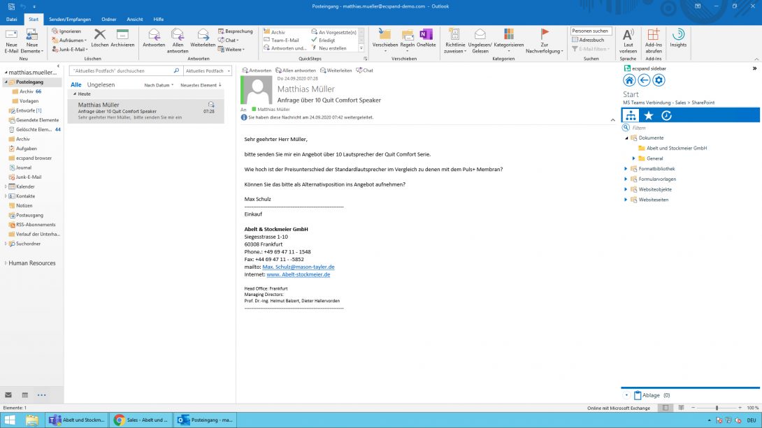 Screenshot Outlook