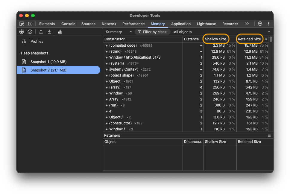 Screenshot vom Heap-Profiler